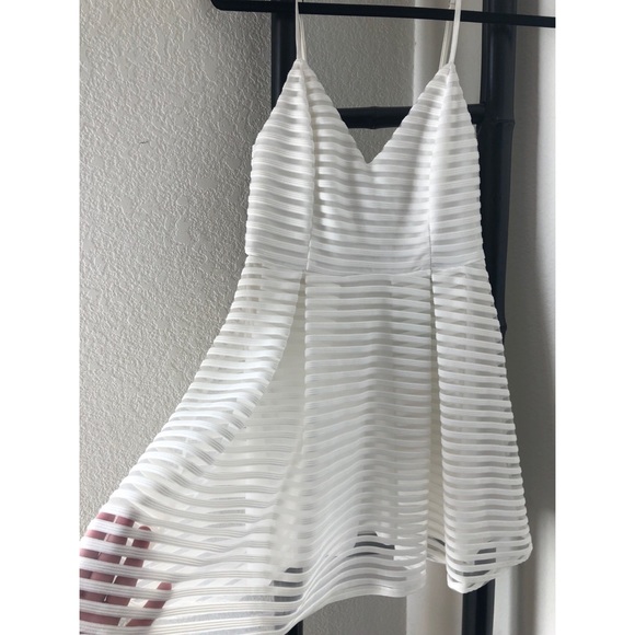 Boutique white striped sheer overlay mini dress - Picture 1 of 5